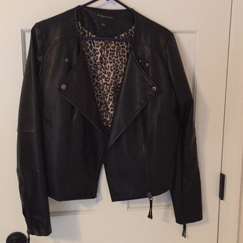 Faux leather jacket.